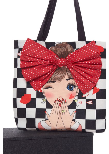 Popart Desen Dama Desen Bez Plaj Alışveriş Çantası