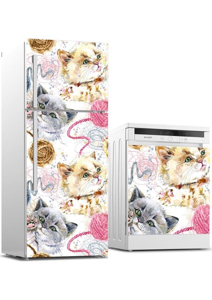 Buzdolabı ve Bulaşık Makinası Sticker Kaplama Etiketi Pamuk Kedi