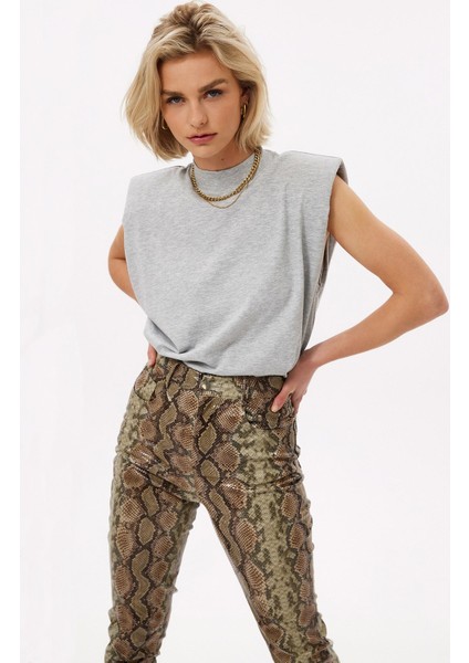 Mad Girls Gri Vatkalı Tişört MG900