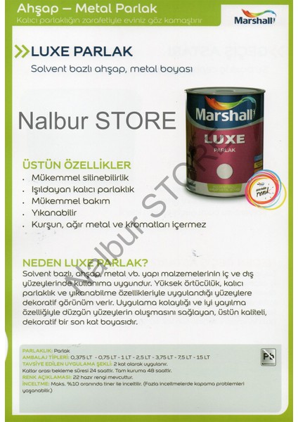 Luxe Parlak Yağlı Boya - 3.75 Lt = 5 kg - Ahşap - Demir - Plastik Boyamada Mükemmel Sonuç Verir Mahlep fırsatları