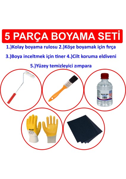 Enamel(Dekoratif) Parlak Yağlı Boya - 2,5 Lt = 3,5 kg - Ahşap Metal Plastik Boyanabilir + Boyacı Seti Beyaz