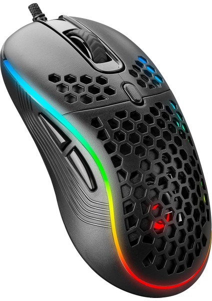 SMX-R85 GENTLE 6400dpi Siyah RGB Ledli Süper Hafif Makrolu Gaming Oyuncu Mouse