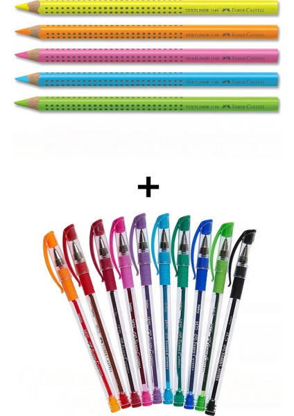 Faber Castell 15 Renk Fosforlu ve Tükenmez Kalem Seti