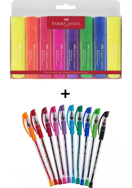 Faber Castell 18 Renk Fosforlu ve Tükenmez Kalem Seti