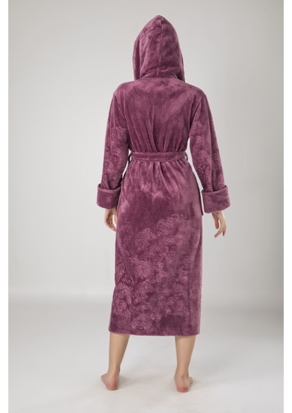 Mürdüm Eteği Jakarlı Bambo Cotton Bayan Bornozu