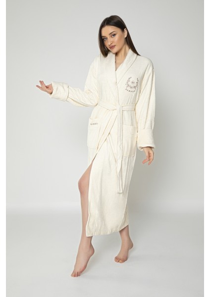 Bambu Nakış Bukle Bambo Cotton Bayan Bornozu