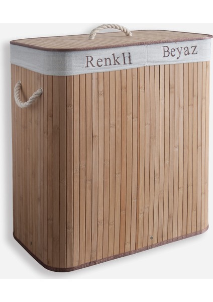Bambu Katlanır Çift Hazneli Kirli Çamaşır Sepeti