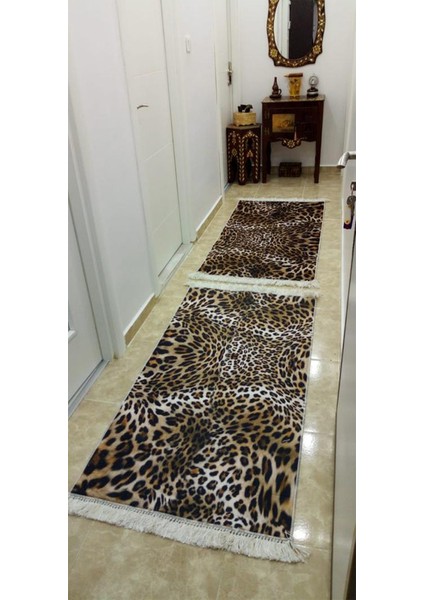 Leopar Kaymaztabanlı Yıkanabilir Halı Kilim Yolluk Dijital Baskı