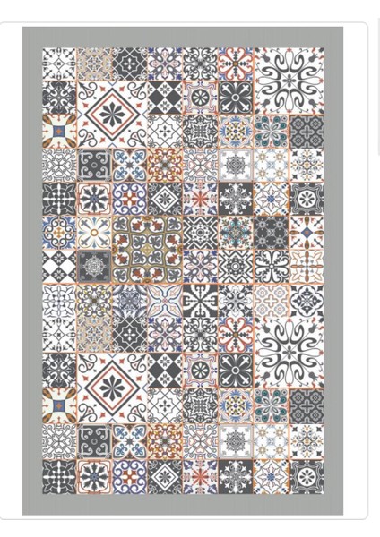 Elysiun Kaymaztabanlı Yıkanabilir Halı Kilim Yolluk Dijital Baskı Gri