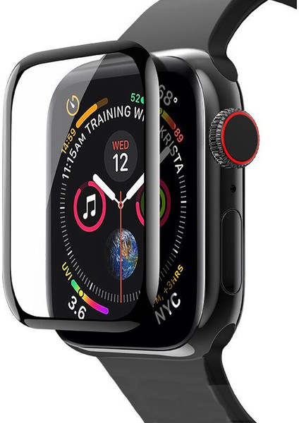 Apple Watch Uyumlu Seri 6 44 mm Tam Kaplayan Kavisli Ekran Koruyucu 3D Pet Film Siyah