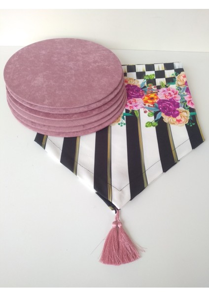 Amerikan Servis Takım 6 Açık-Pembe Renk Supla, Dama'lı ,(Mackenzie Dikey Çizgili Çiçek Desenli) Runner. fırsatları