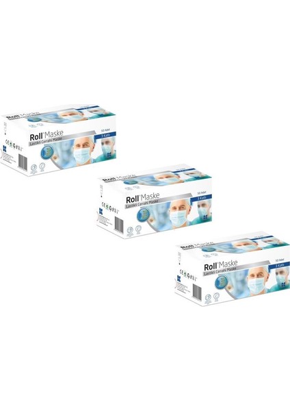 Cerrahi Maske 3 Katlı Tekli Zarf 50LI 3 Paket 150 Adet