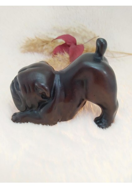 Reçine Siyah Biblo Bulldog Köpek Heykel
