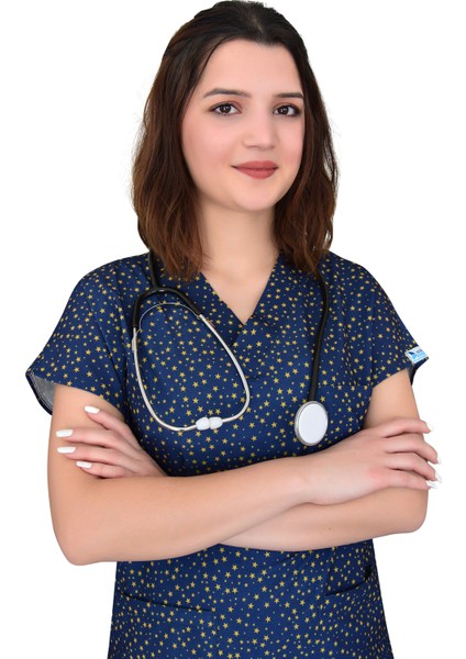 Yıldız Desenli Doktor Hemşire Hastane Cerrahi Üst Forma Greys