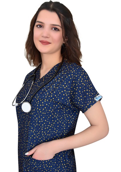 Yıldız Desenli Doktor Hemşire Hastane Cerrahi Üst Forma Greys fiyatları
