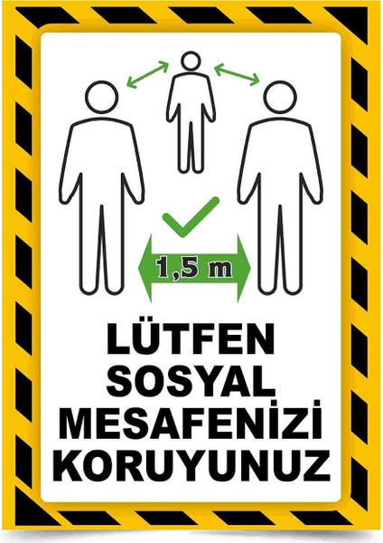 Sosyal Mesafe Uyarı Afişi 5'li 32 x 45 Cm