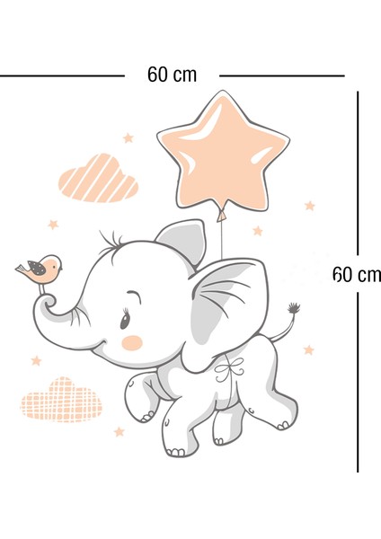 Sevimli Yavru Fil ve Serçe Yıldız Balonlar Çocuk Odası Duvar Sticker fiyatları