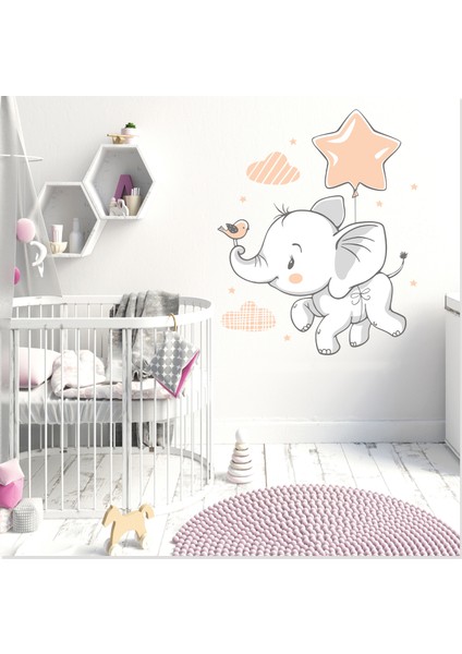 Sevimli Yavru Fil ve Serçe Yıldız Balonlar Çocuk Odası Duvar Sticker fırsatları