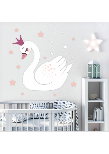 Beyaz Kuğu ve Pembe Yıldızlar Çocuk Odası Duvar Sticker fiyatları