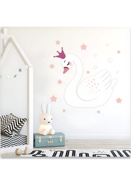 Beyaz Kuğu ve Pembe Yıldızlar Çocuk Odası Duvar Sticker fırsatları