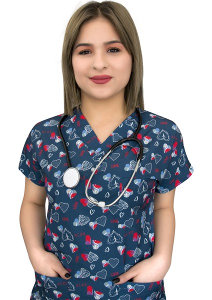 Love Kalpli Doktor Hemşire Hastane Cerrahi Tek Üst Forma