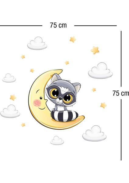 Sevimli Rakun ve Ay Yıldızlar ve Bulutlar Çocuk Odası Duvar Sticker modelleri