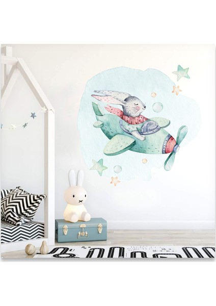 Sevimli Pilot Tavşan Çocuk Odası Duvar Sticker