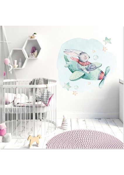 Sevimli Pilot Tavşan Çocuk Odası Duvar Sticker fırsatları