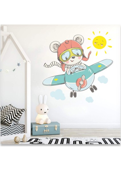 Sevimli Pilot Ayıcık Çocuk Odası Duvar Sticker