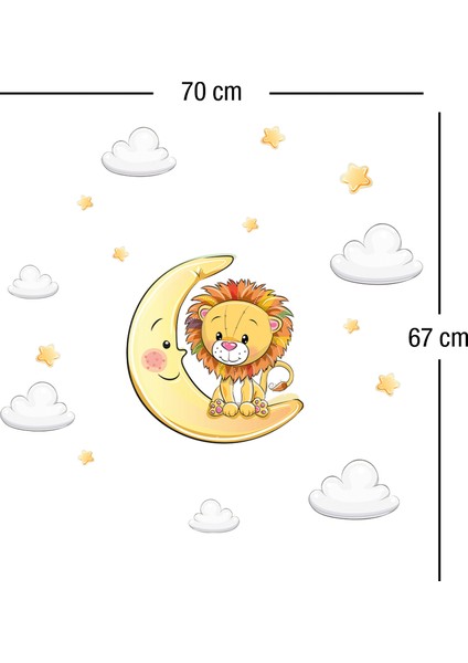Sevimli Aslan ve Ay Yıldızlar ve Bulutlar Çocuk Odası Duvar Sticker modelleri