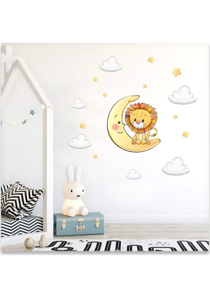 Sevimli Aslan ve Ay Yıldızlar ve Bulutlar Çocuk Odası Duvar Sticker fırsatları