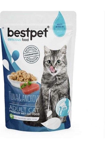 Adult Jelly Pouch Ton ve Sardalyalı Kedi Maması 85 gr 3'lü Set