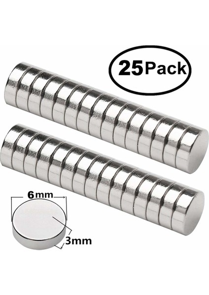 Neodyum Mıknatıs Çap 6 mm Kalınlık 3 mm 25'li Paket modelleri