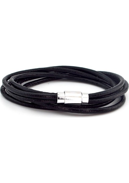 Siyah Renk Altı Sıra Sarma Deri Erkek Bileklik M003B fiyatları