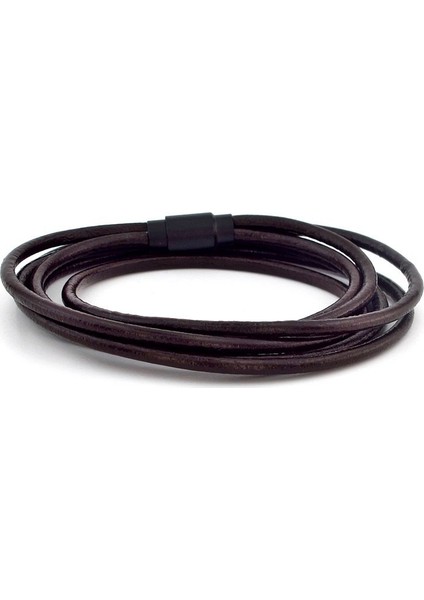 Kahverengi Sarma Deri Siyah Mıknatıs Erkek Bileklik M003E