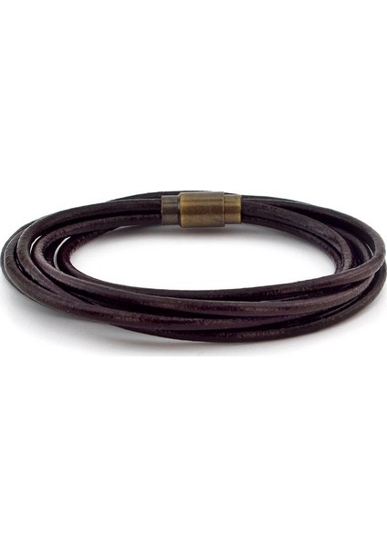 Kahverengi Sarma Deri Bronz Klips Erkek Bileklik M003H