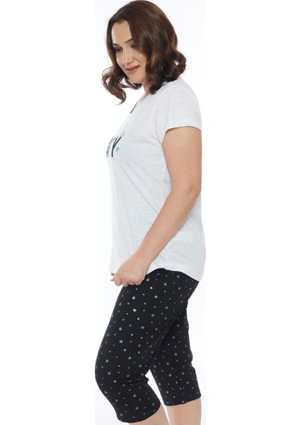 Pamuklu Büyük Beden Kısa Kol Kaprili Pijama Takım modelleri