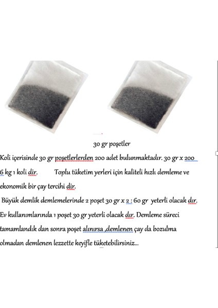 Demlik Poşet Çay 30 gr x 200 Poşet 6 kg