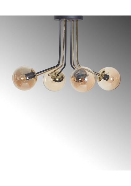 Optik 4 Lü Gold-Siyah Metal Gövde Bal Rengi Camlı Tasarım Lüx Avize modelleri