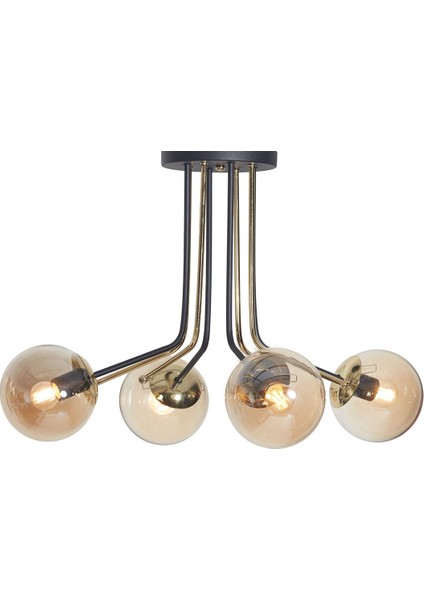 Optik 4 Lü Gold-Siyah Metal Gövde Bal Rengi Camlı Tasarım Lüx Avize fırsatları
