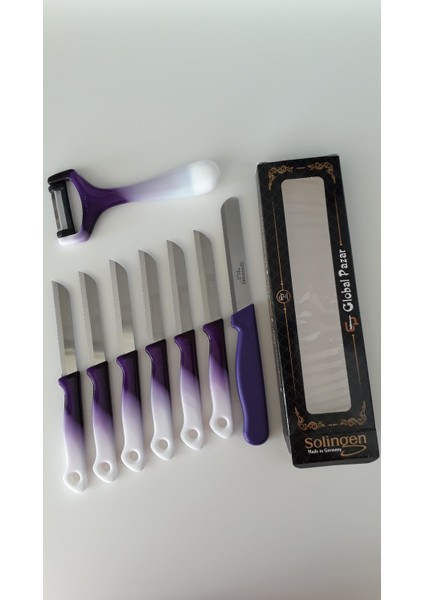 6 Ebruli Mor Meyve Bıçağı, Düz Soyacak ve Mikro Tırtıklı Doğrama Bıçağı Seti