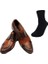 Kundura Klasik Taba Erkek Ayakkabısı ve Gabriel Najdorf Organic Socks Bambu Siyah Çorap 1