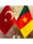 Kamerun-Türkiye Masa Bayrağı Krom Direkli Ikili Bayrak 2