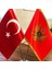 Katar-Türkiye Masa Bayrağı Krom Direkli Ikili Bayrak 2
