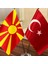 Kuzey Makedonya-Türkiye Masa Bayrağı Krom Direkli Ikili Bayrak 2