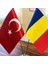 Romanya-Türkiye Masa Bayrağı Krom Direkli Ikili Bayrak 2