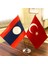 Laos-Türkiye Masa Bayrağı Krom Direkli Ikili Bayrak 1