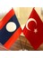 Laos-Türkiye Masa Bayrağı Krom Direkli Ikili Bayrak 2