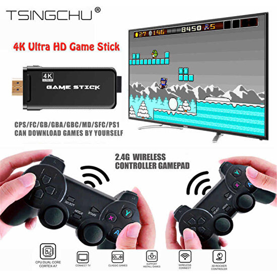 Arcade 4K Game Stıck Kablosuz Video Oyun Konsolu