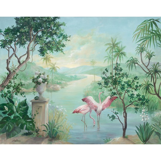 Moda Duvar Tropikal Muz Ağaçları ve Flamingolar Manzara Vinil Duvar Kağıdı Tutkal Hediyeli